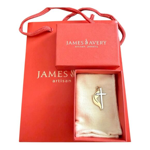James Avery Sterling Silver 14K Yellow Gold Retire Methodist Cross Flame Pendant